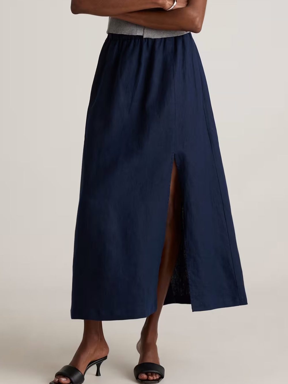 Quince 100% European Linen Maxi Skirt Linen Maxi Skirt in Blue Size Large
